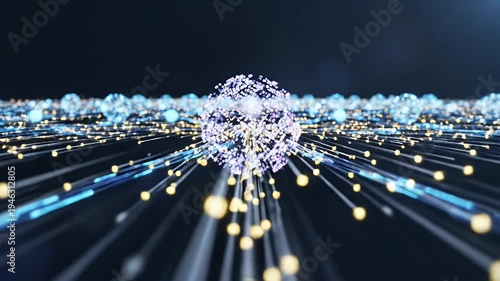 Abstract Network Connection Visualization - This video showcases an abstract visualization of network connections, featuring glowing nodes and lines that converge, suggesting data flow and