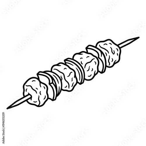 Tasty meat skewers on a stick ready for grilling outdoors