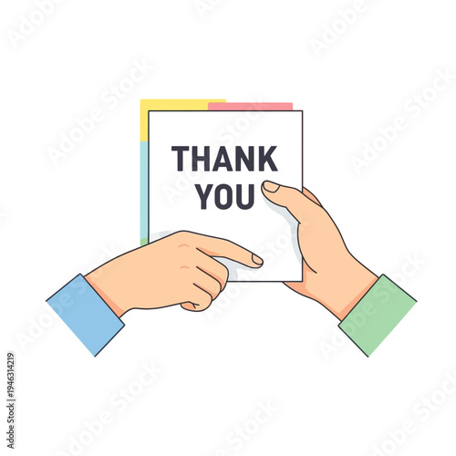 Hands holding "Thank You" card, expressing gratitude, appreciation, and thanks.