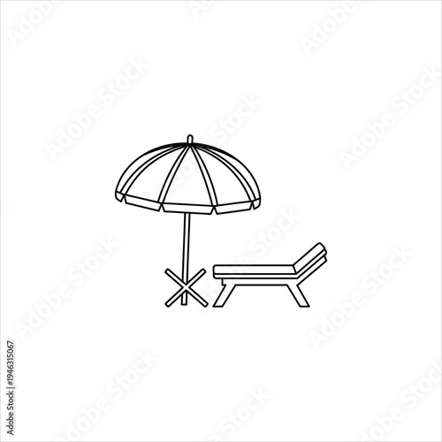 A beach umbrella and a sun lounger