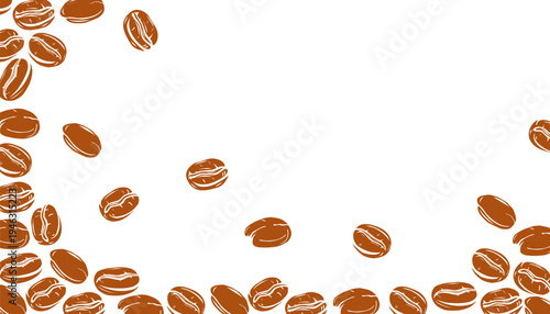 Coffee beans pattern. Doodle coffe seamless pattern. Each  bean displays rich brown tones and detailed texture. Simple design emphasizes natural coffee bean shapes and shadows