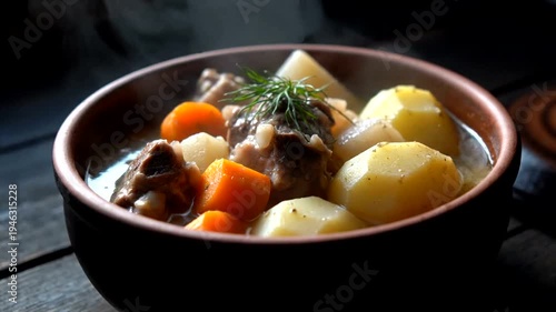 Hearty stew with meat and vegetables.