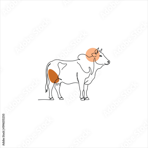 A drawing of a cow with brown spots on its head and rump
