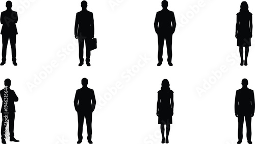 Business people silhouettes collection with men and women in formal suits isolated on white background for corporate design