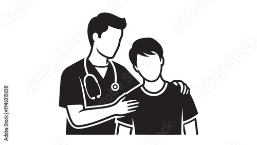 Doctor Providing Emotional Support to Young Patient for Compassionate Healthcare and Clinical Care Vector Illustration