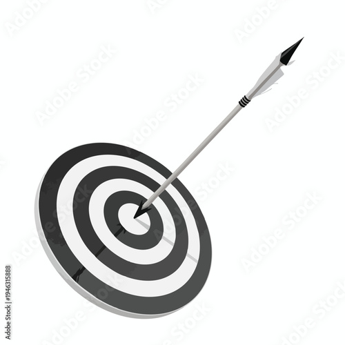 An arrow pierces the bullseye of a black and white circular target