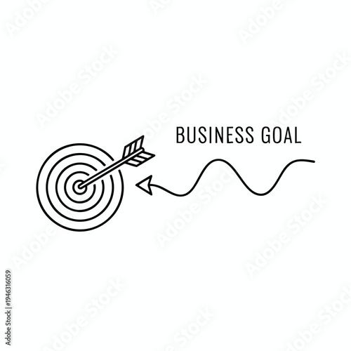A simple line drawing depicting an arrow hitting a target with a wavy line leading to it
