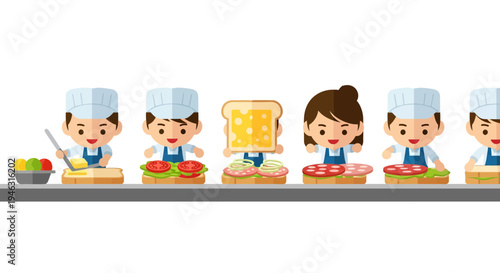 Sandwich Chefs Image, Vector Illustration, Food Preparation, Restaurant Concept