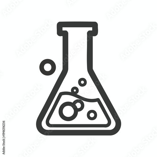 Minimalist icon of a flask with liquid and bubbles, hinting at science