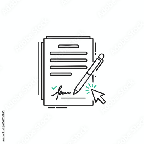 Digital signature on document, pen and cursor finalize agreement