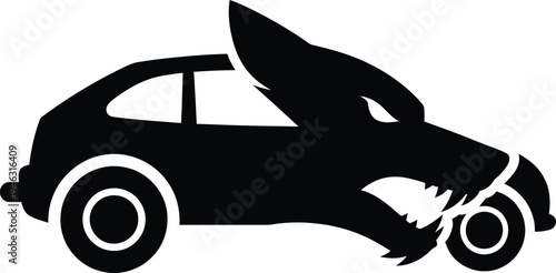 Vector illustration of a shark transforming into a car with open hood.