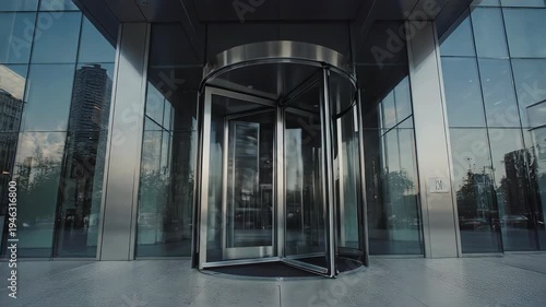 Revolving Door Entrance to Modern Building Architecture.