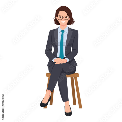 Professional Businesswoman Sitting on Chair in Office Attire. Flat Vector Character