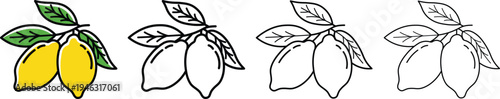 Lemon fruit icon vector set citrus lemon symbol vector silhouette and line art illustration. Fresh lemon citrus vector icon collection