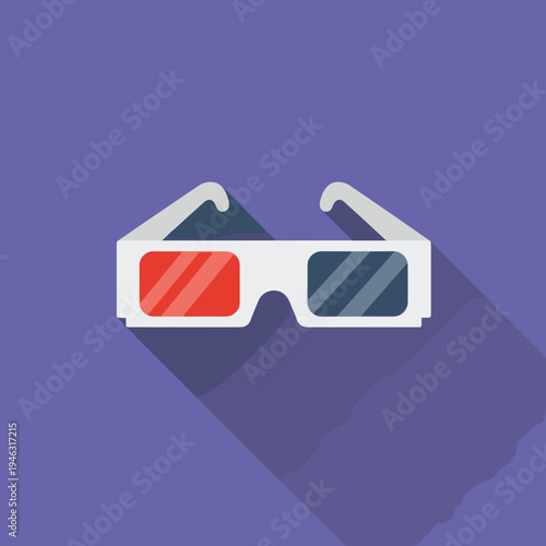 A pair of 3D glasses resting on a purple background, symbolizing cinema and visual experiences