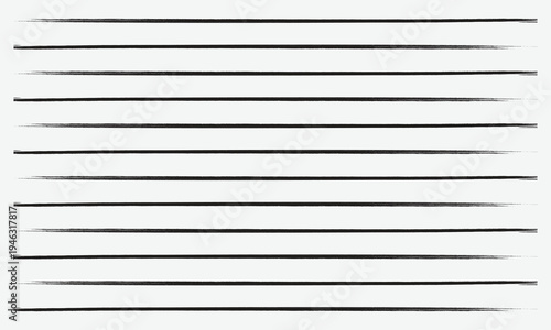 Collection of ten black horizontal brush stroke lines on a light gray background grunge