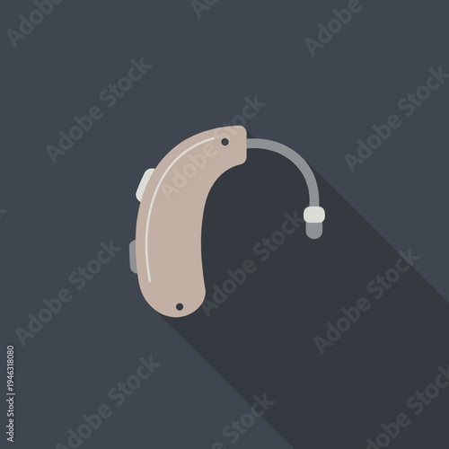 Close-up of a modern hearing aid on a dark background, showcasing its design and features