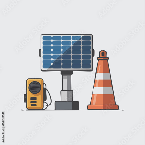 solar panel generator and traffic cone illustration