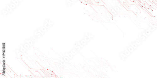 Abstract digital technology futuristic internet network speed connection red and white background. Technology background with crossed lines and dots.