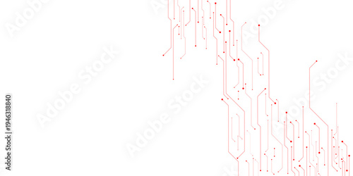 Abstract digital technology futuristic internet network speed connection red and white background. Technology background with crossed lines and dots.