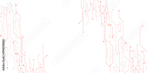 Abstract digital technology futuristic internet network speed connection red and white background. Technology background with crossed lines and dots.