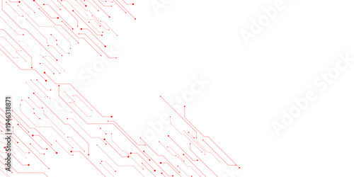Vector abstract technology on red and white background. Technology red circuit diagram.
