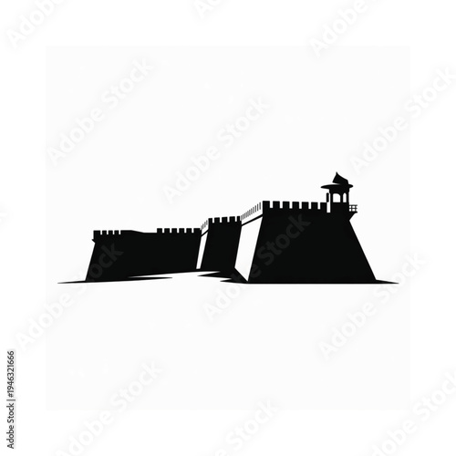 A striking black silhouette of a majestic indian fort with towers