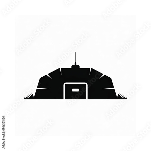 Simple black silhouette of a bunker with a chimney and entrance