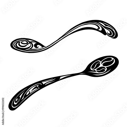 Vintage tea spoon with coffee beans pattern