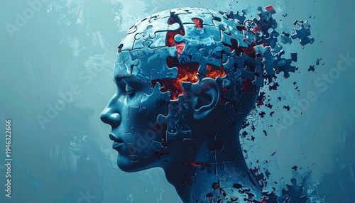 Wallpaper Mural Double Exposure Human Head with Fragmented Thoughts. Torontodigital.ca