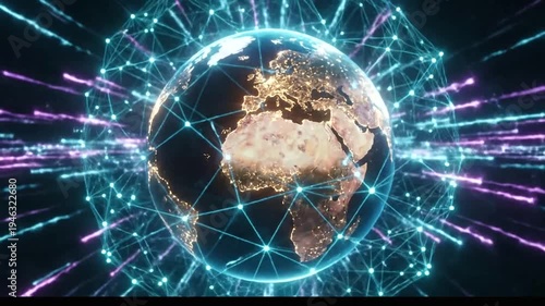 Global network connections around the Earth.