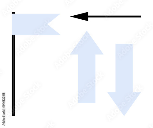 Directional concept. Visual elements include flag and arrows indicating direction. Direction as a key principle for navigation, business growth, progression, and decision-making. Ideal for business