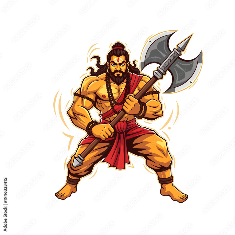 Fototapeta premium Parshuram Jayanti celebrates warrior with axe on Nature Landscape