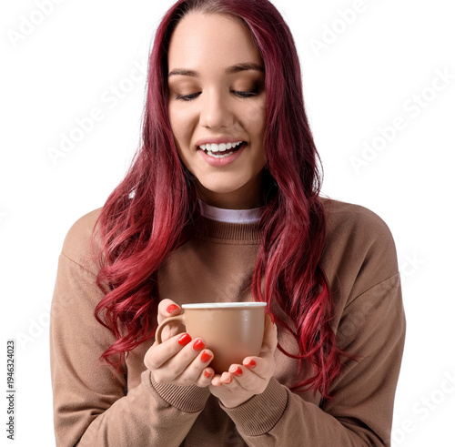 Young woman with cup of tea...