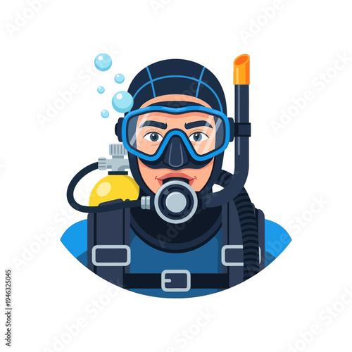 Scuba diver portrait, underwater exploration, adventure, diving equipment, blue water