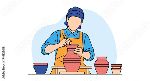 Skilled Artisan Crafting Ceramic Pottery on a Wheel.
