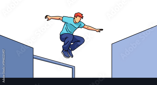 Skateboarder Performing Rail Jump in Mid Air.