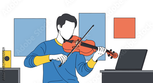 Violinist Playing Violin In Focused Studio Portrait.