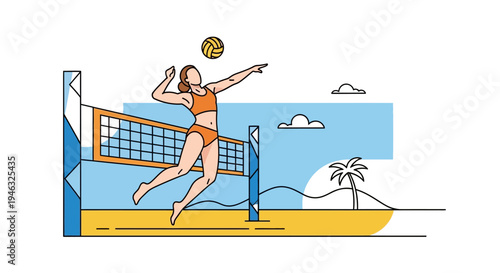 Volleyball Player Midair Spike Action Jump.
