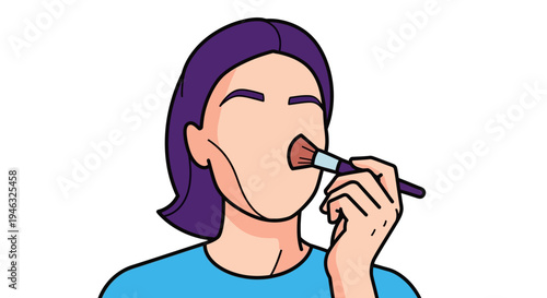 Woman Applying Makeup With Brush On Face Closeup.