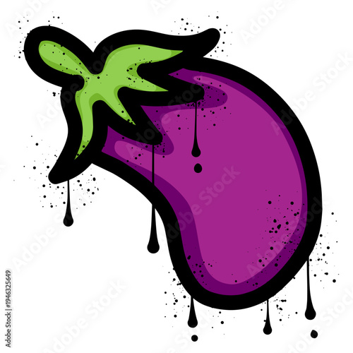 Eggplant with spray paint graffiti 