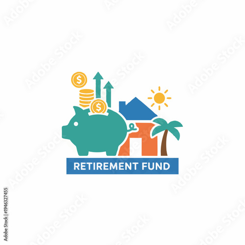 Financial planning for future security visualizing the retirement fund journey with a piggy bank, growing savings, and aspirations for a home and leisure