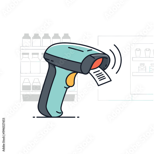 A barcode scanner capturing a price tag in a retail store aisle with products displayed