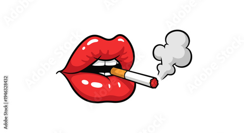 Smoking lips vector illustration, cartoon style graphic, for health and lifestyle concepts