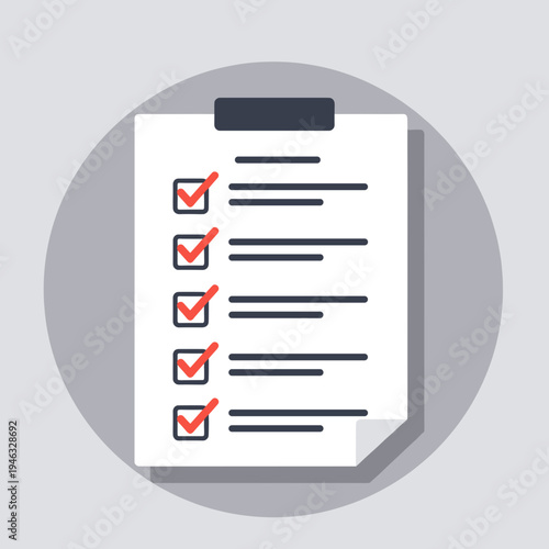 Checklist on a clipboard with checked boxes against a neutral background