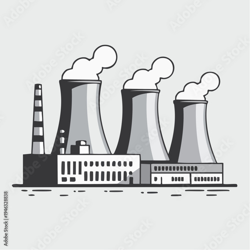 Industrial power plant with cooling towers illustration