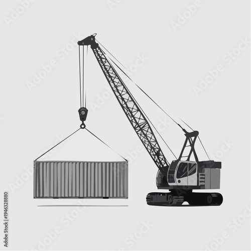 Industrial crane lifting shipping container illustration