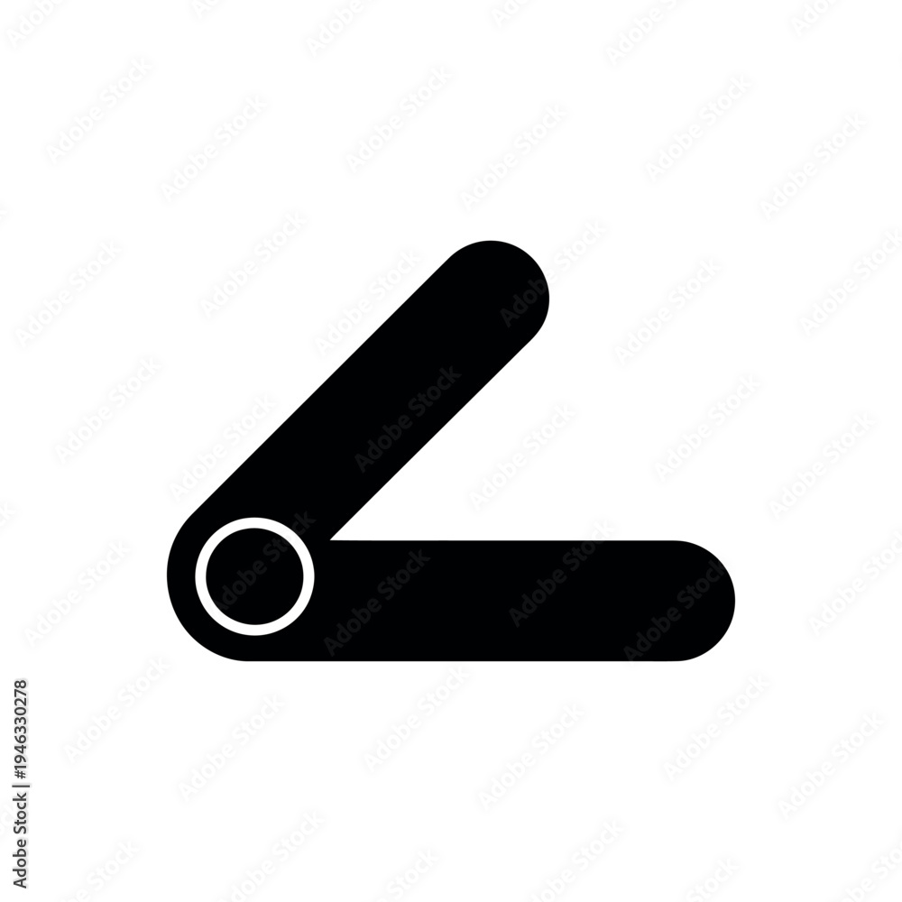 Fototapeta premium A black and white icon of a bent tube or pipe with a circular end