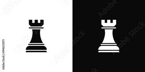 Black and white chess rooks on contrasting backgrounds
