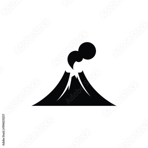 Black and white of erupting volcano with smoke eruption